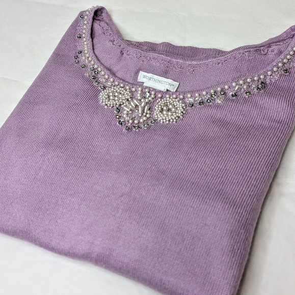 Beaded Sweater Worthington Pearl & Rhinestone Luxe Holiday Glam - Picture 5 of 14